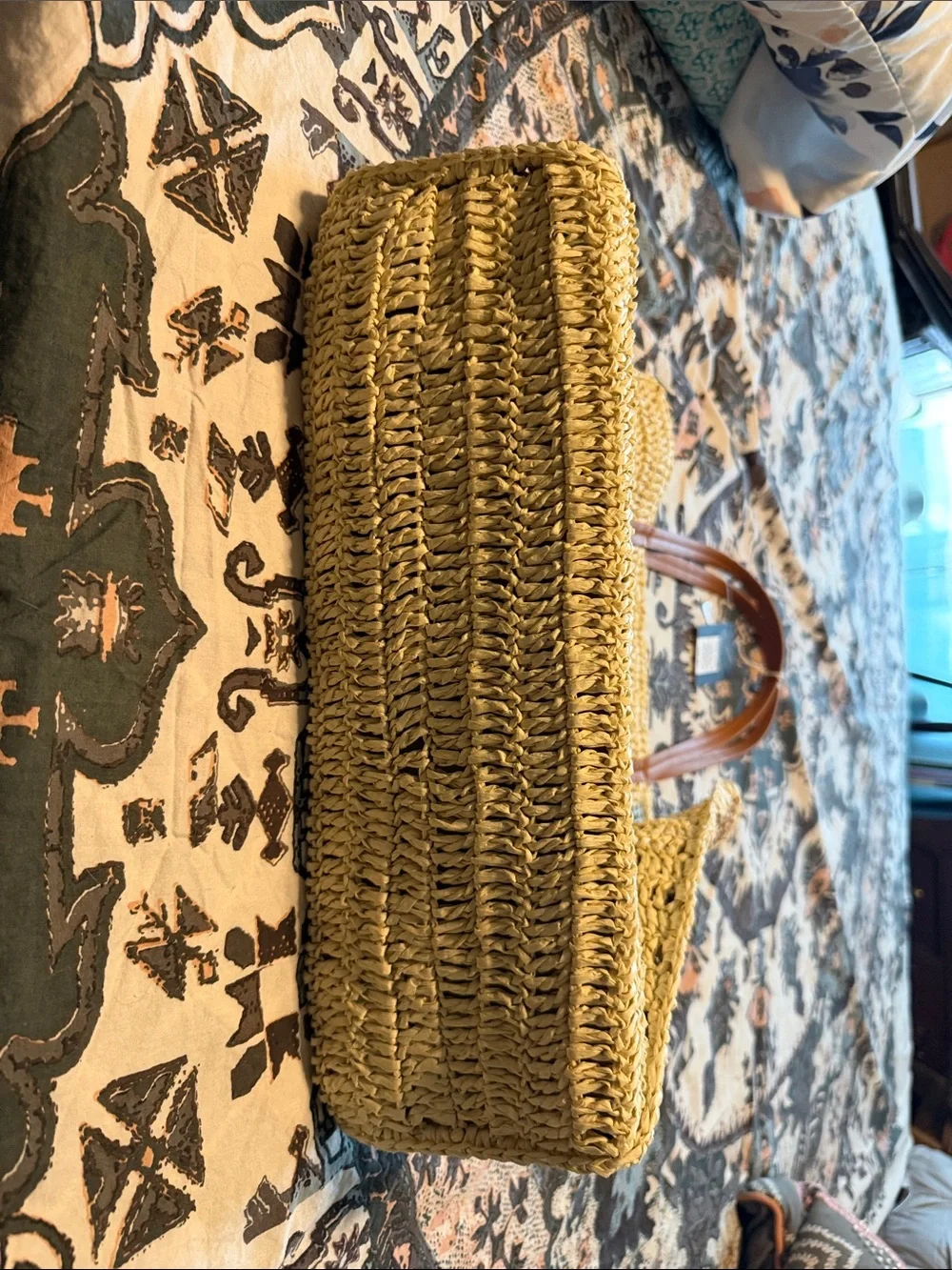 Universal Thread Woven Straw Tote with Brown Leather Handles - Picture 5 of 6
